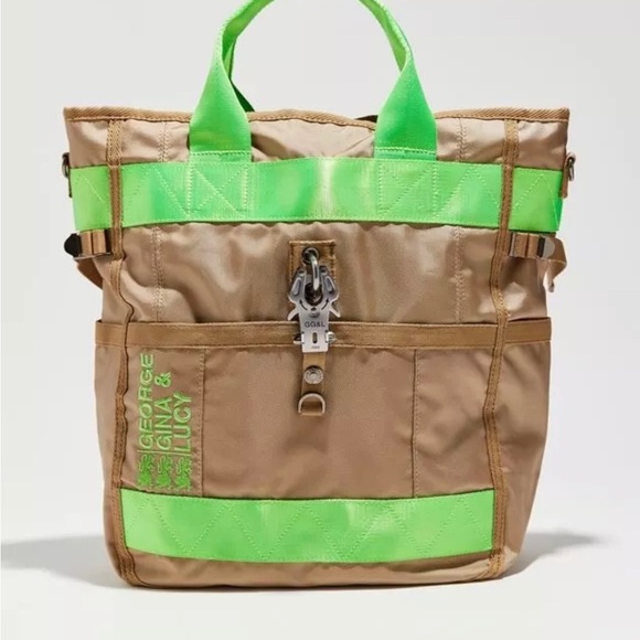 George Gina & Lucy Handbags - NWT George Gina Lucy Anniehow GOOD Tote Tan + Neon Green